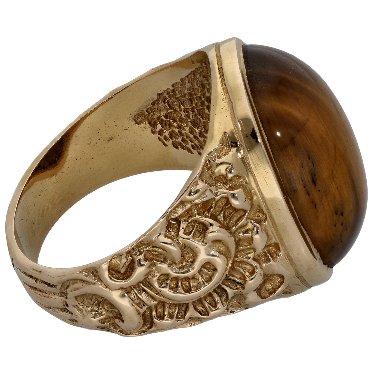 9ct Gold Tiger's Eye Single Stone Ring Size T