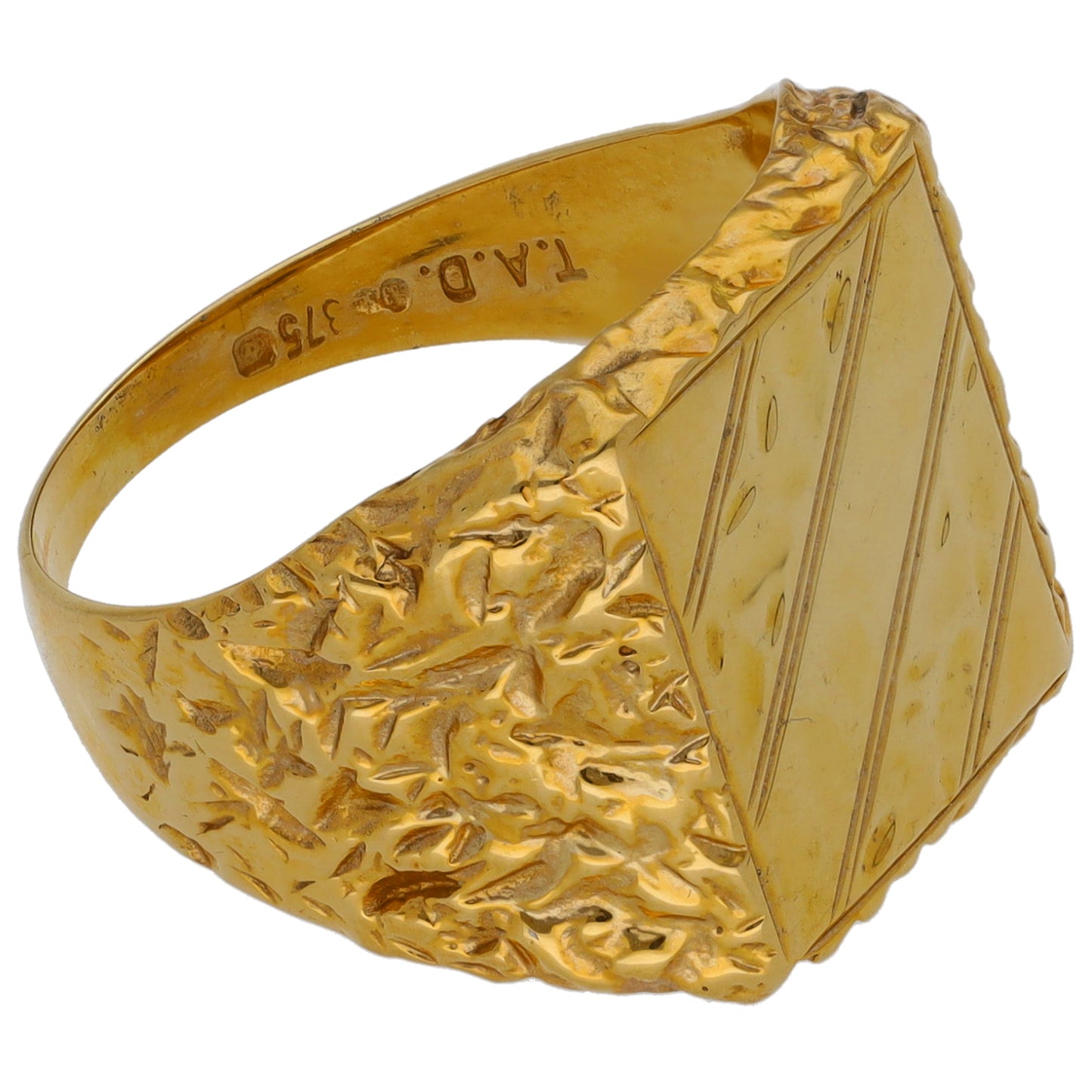 9ct Gold Patterned Signet Ring Size N