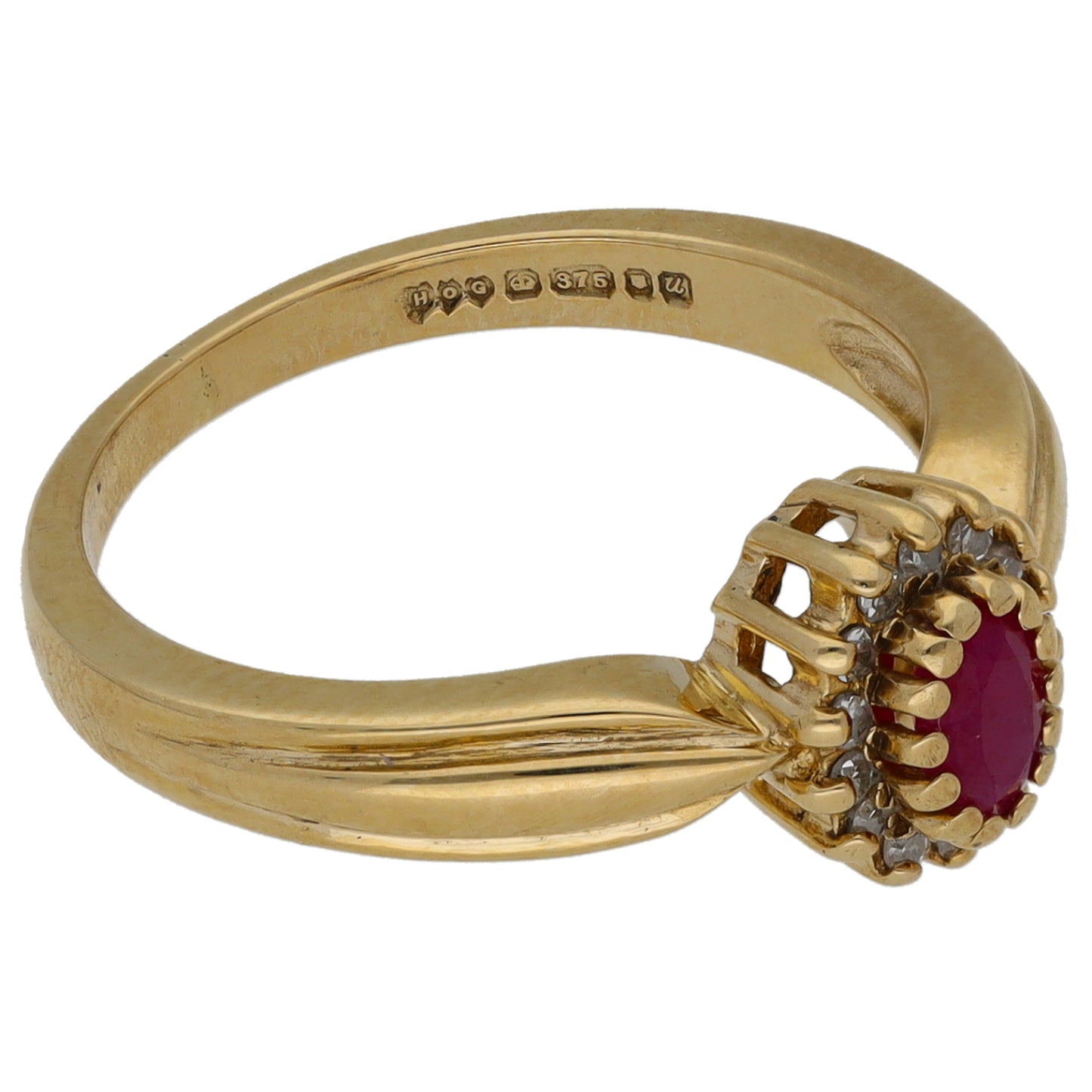 9ct Gold Ruby & 0.07ct Diamond Dress/Cocktail Ring Size K