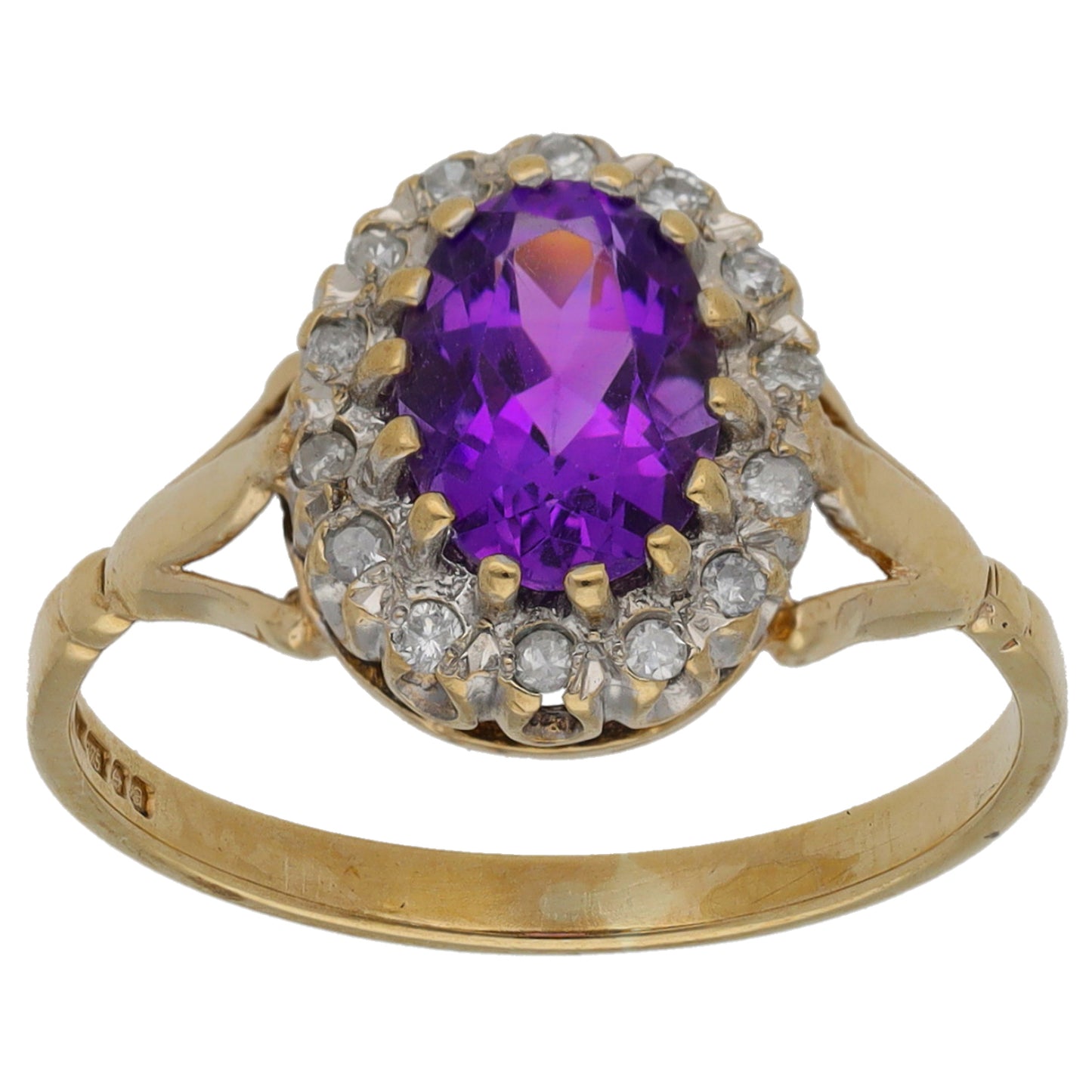 9ct Gold Amethyst & 0.14ct Diamond Dress/Cocktail Ring Size O