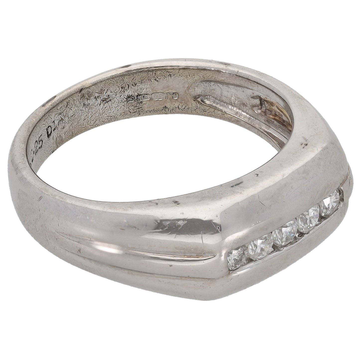 9ct White Gold 0.25ct Diamond Patterned Signet Ring Size Q