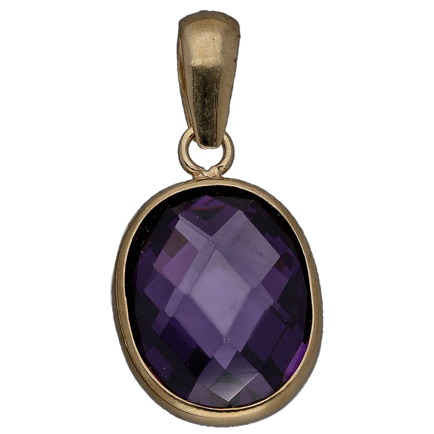 New 9ct Gold Imitation Purple Oval Pendant