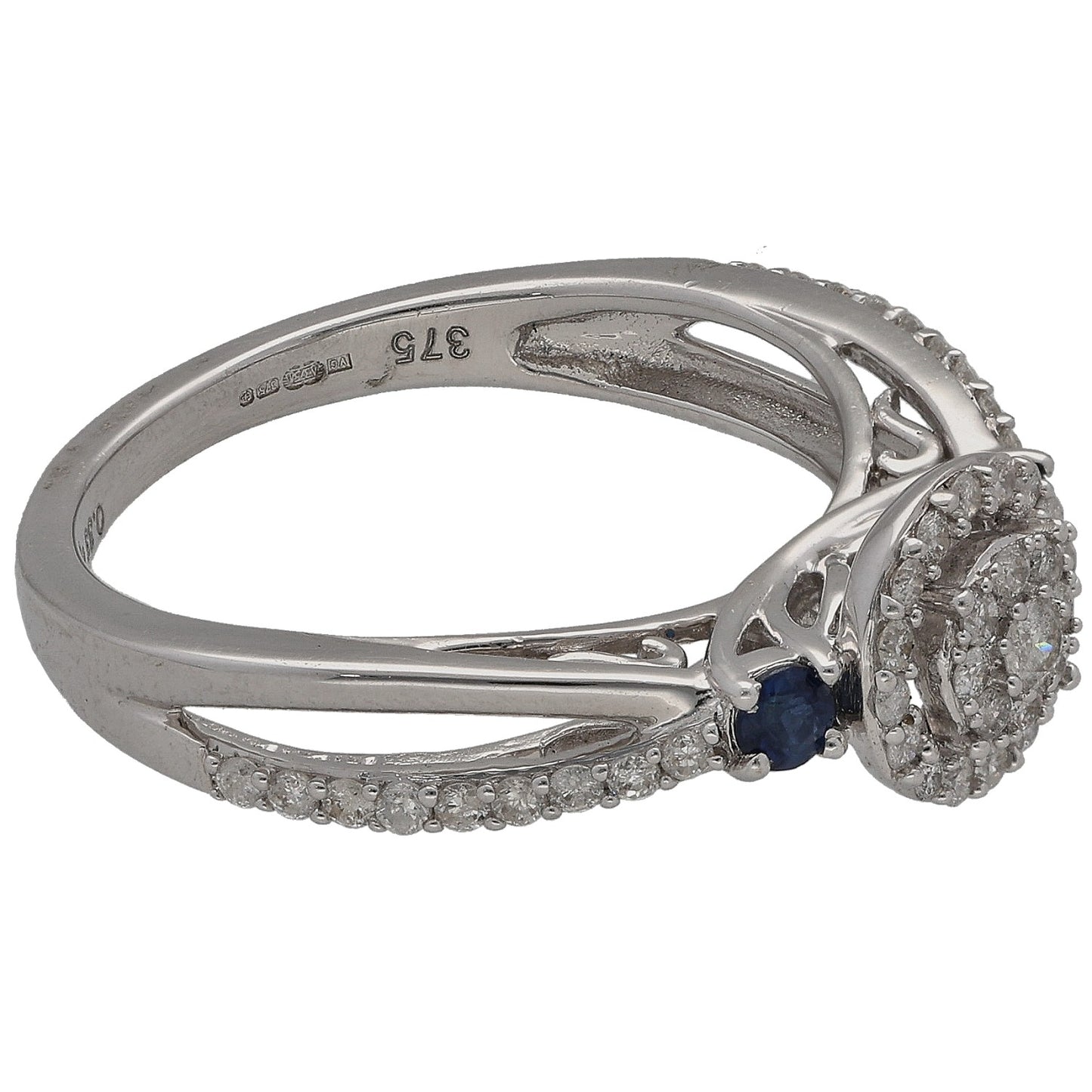 9ct White Gold Sapphire & 0.33ct Diamond Dress/Cocktail Ring Size M