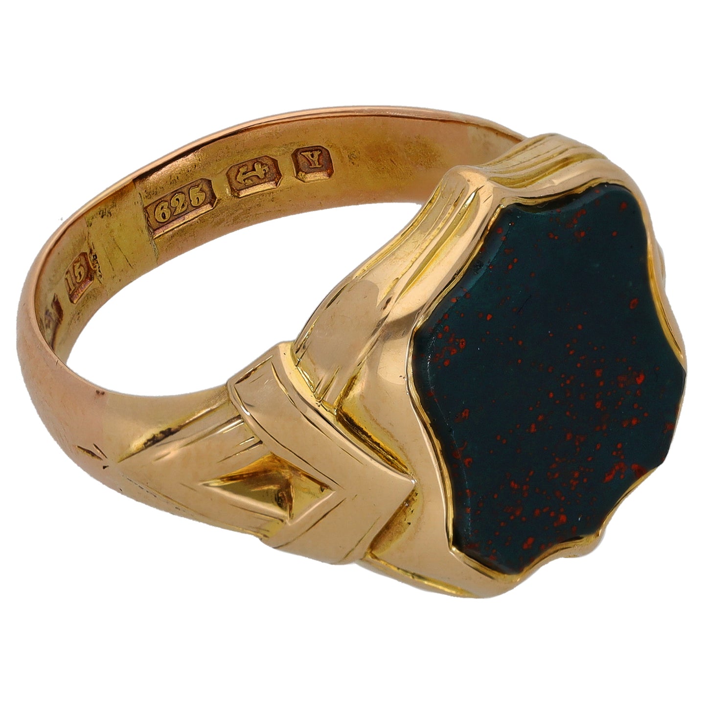 15ct Gold Bloodstone Antique Signet Ring Size T