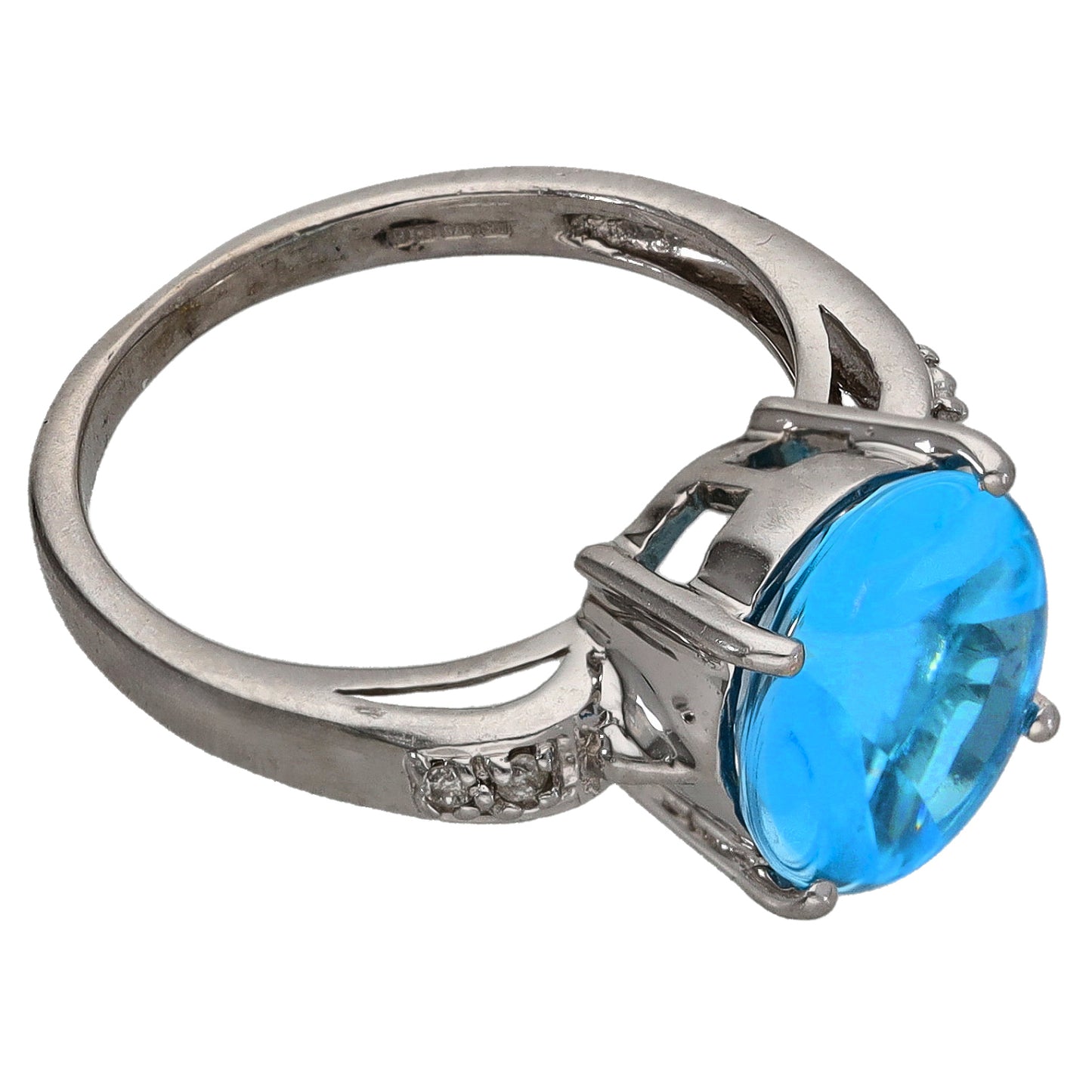 9ct White Gold Topaz & 0.02ct Diamond Single Stone Ring With Accents Size L