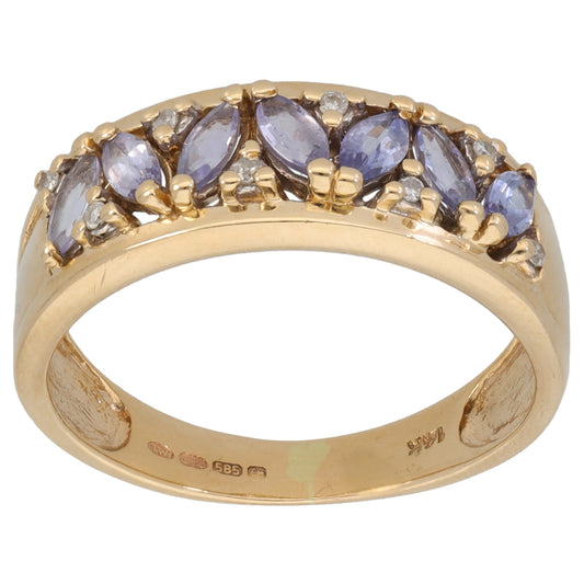 14ct Gold Tanzanite & 0.04ct Diamond Dress/Cocktail Ring Size L
