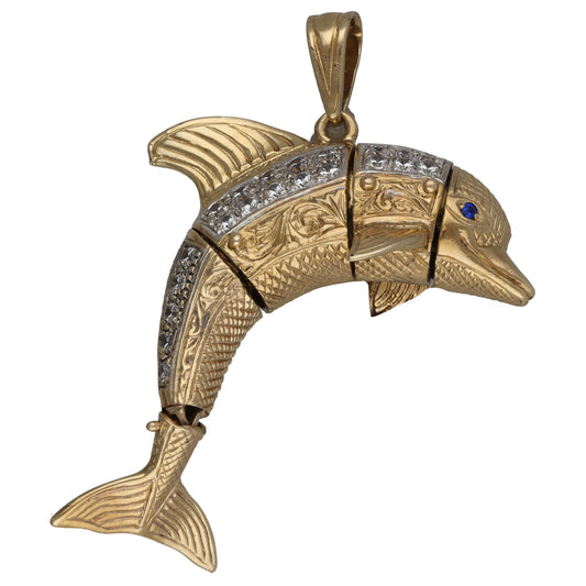9ct Gold Imitation Gems Dolphin Pendant