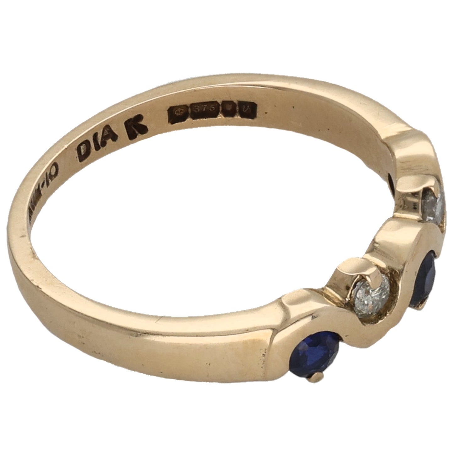 9ct Gold 0.10ct Diamond & Sapphire Half Eternity Ring Size L