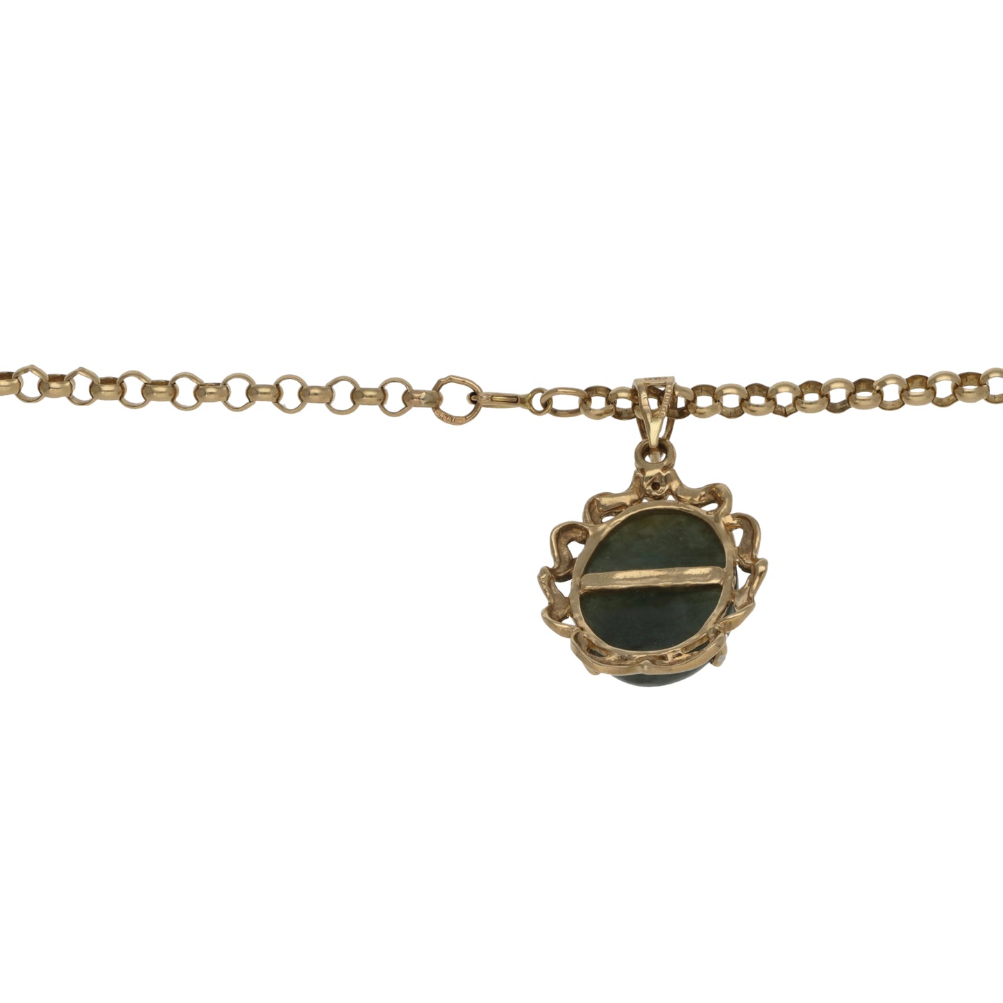 9ct Gold Nephrite & 0.005ct Diamond Dress/Cocktail Pendant With Chain