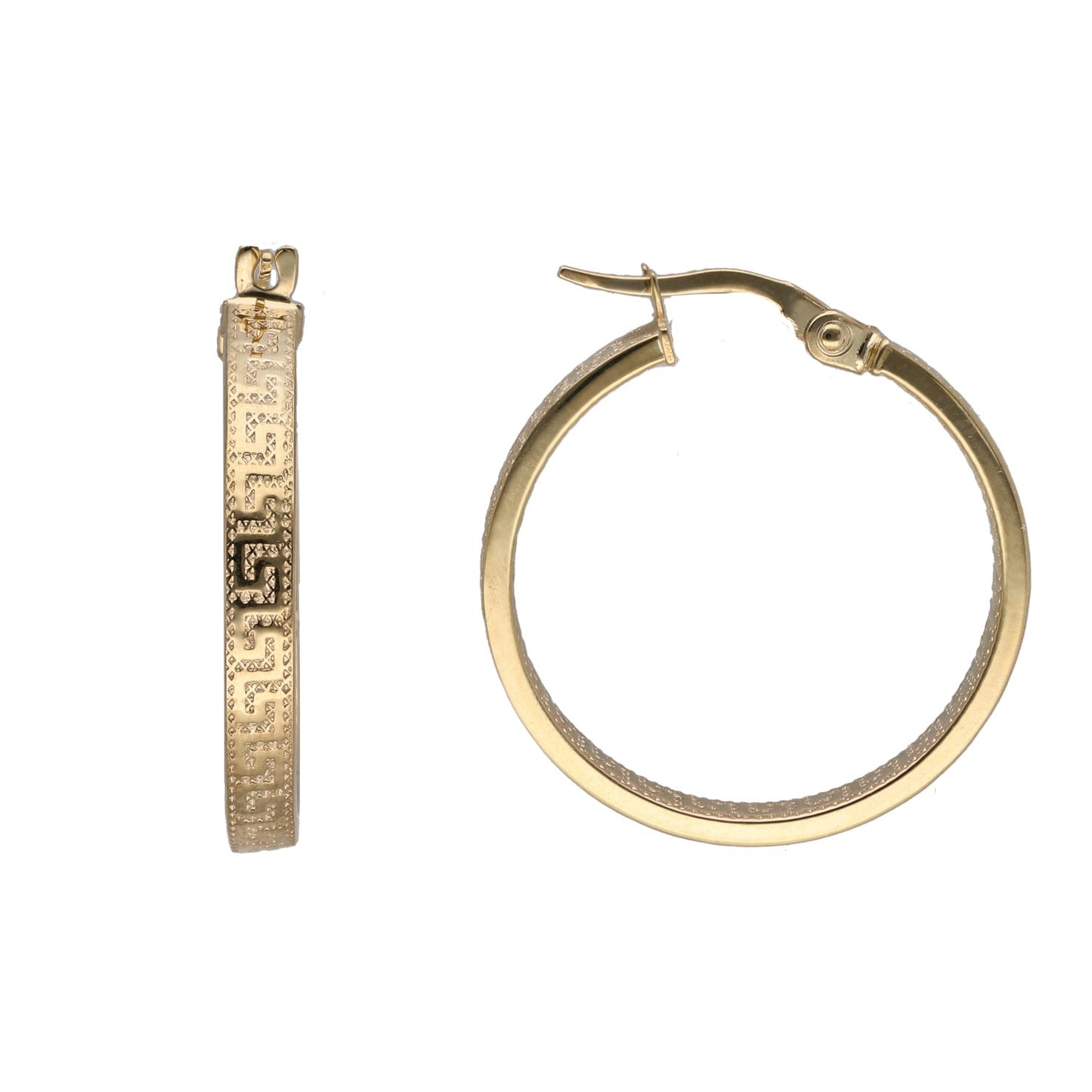New 9ct Gold Greek Key Hoop Earrings