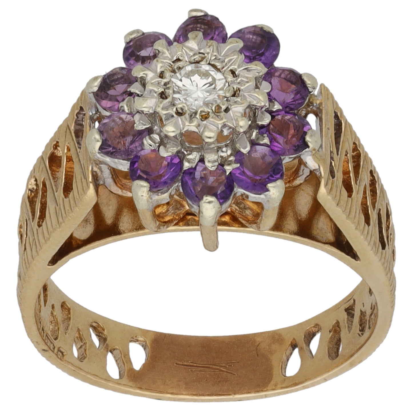 9ct Gold Amethyst & Cubic Zirconia Cluster Ring Size N