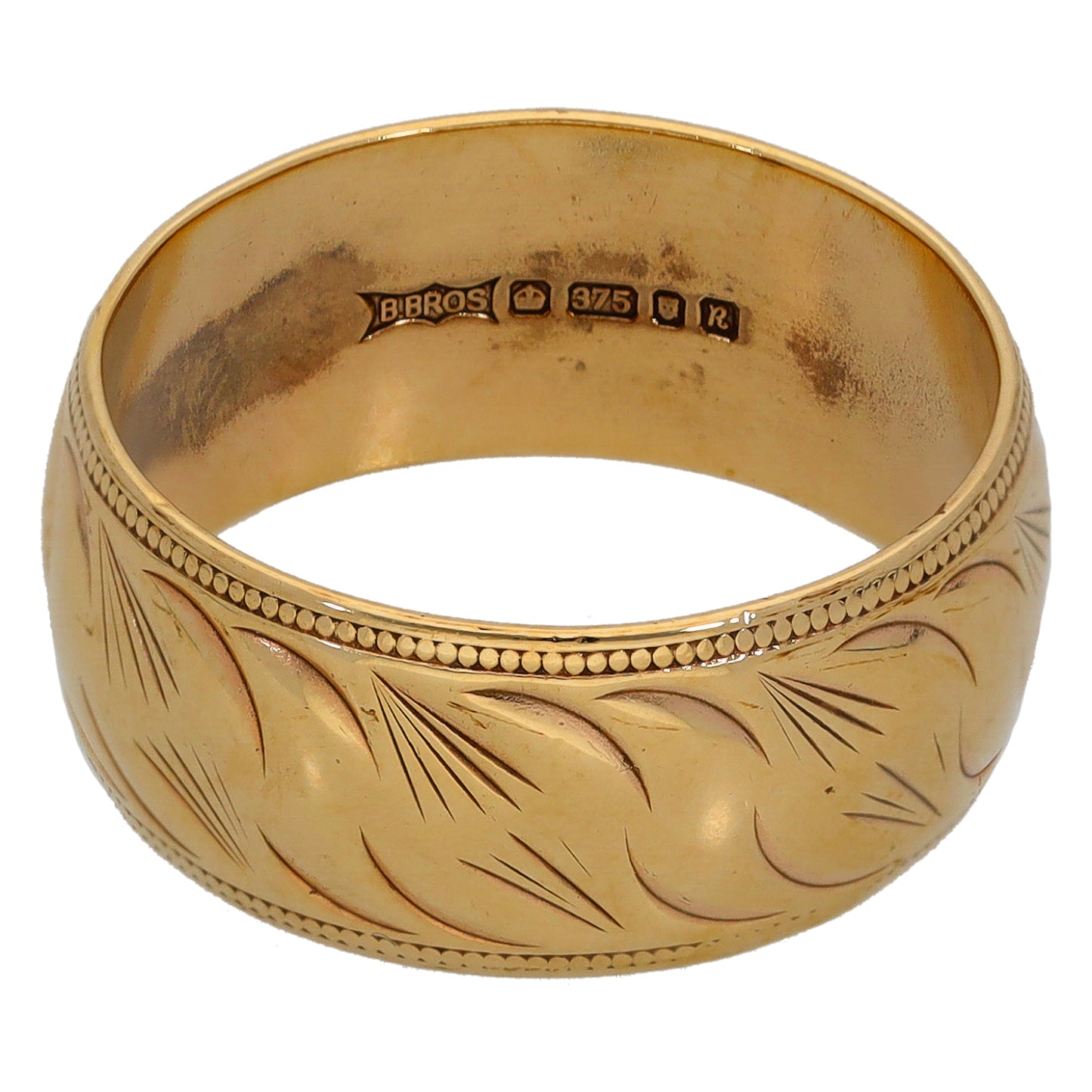 9ct Gold Patterned Wedding Ring Size N