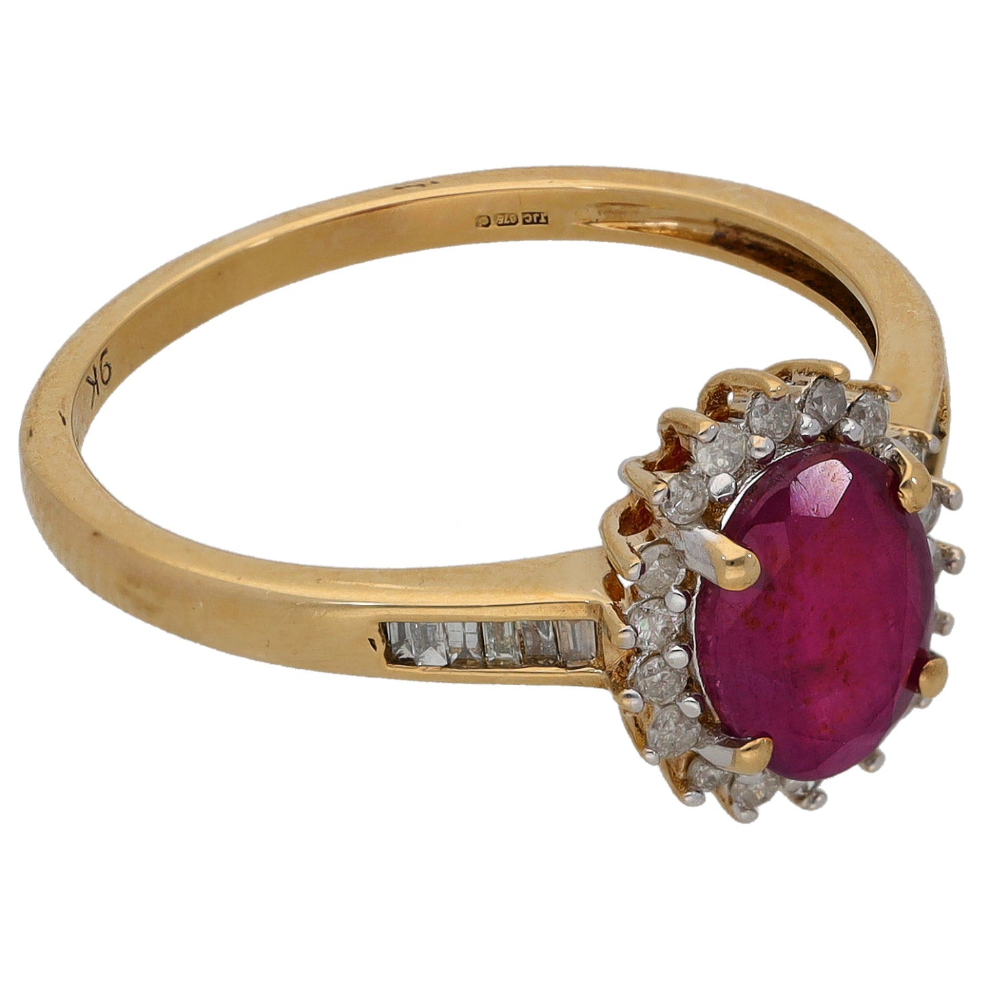9ct Gold Ruby & 0.30ct Diamond Dress/Cocktail Ring Size Q