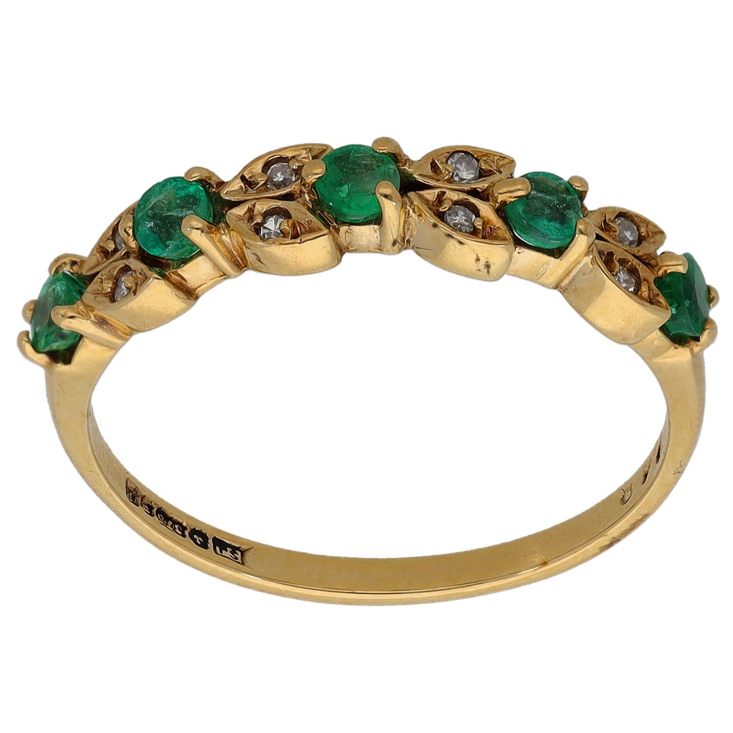 9ct Gold Emerald & 0.04ct Diamond Half Eternity Ring Size P