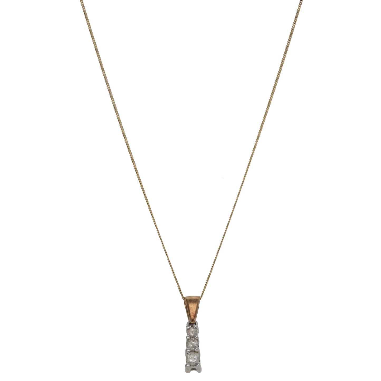 9ct Gold 0.25ct Diamond Three Stone Pendant With Chain