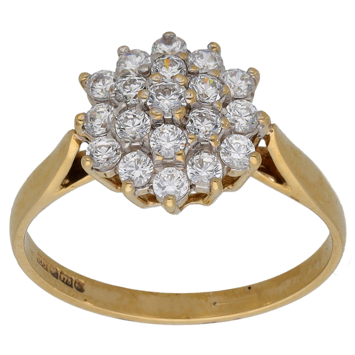 9ct Gold Cubic Zirconia Cluster Ring Size M