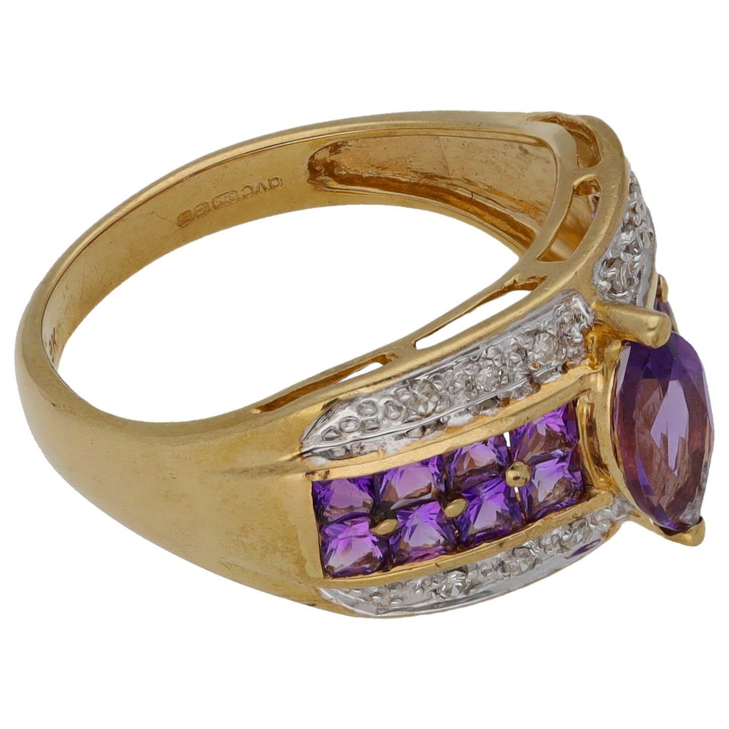 9ct Gold Amethyst & 0.06ct Diamond Dress/Cocktail Ring Size L