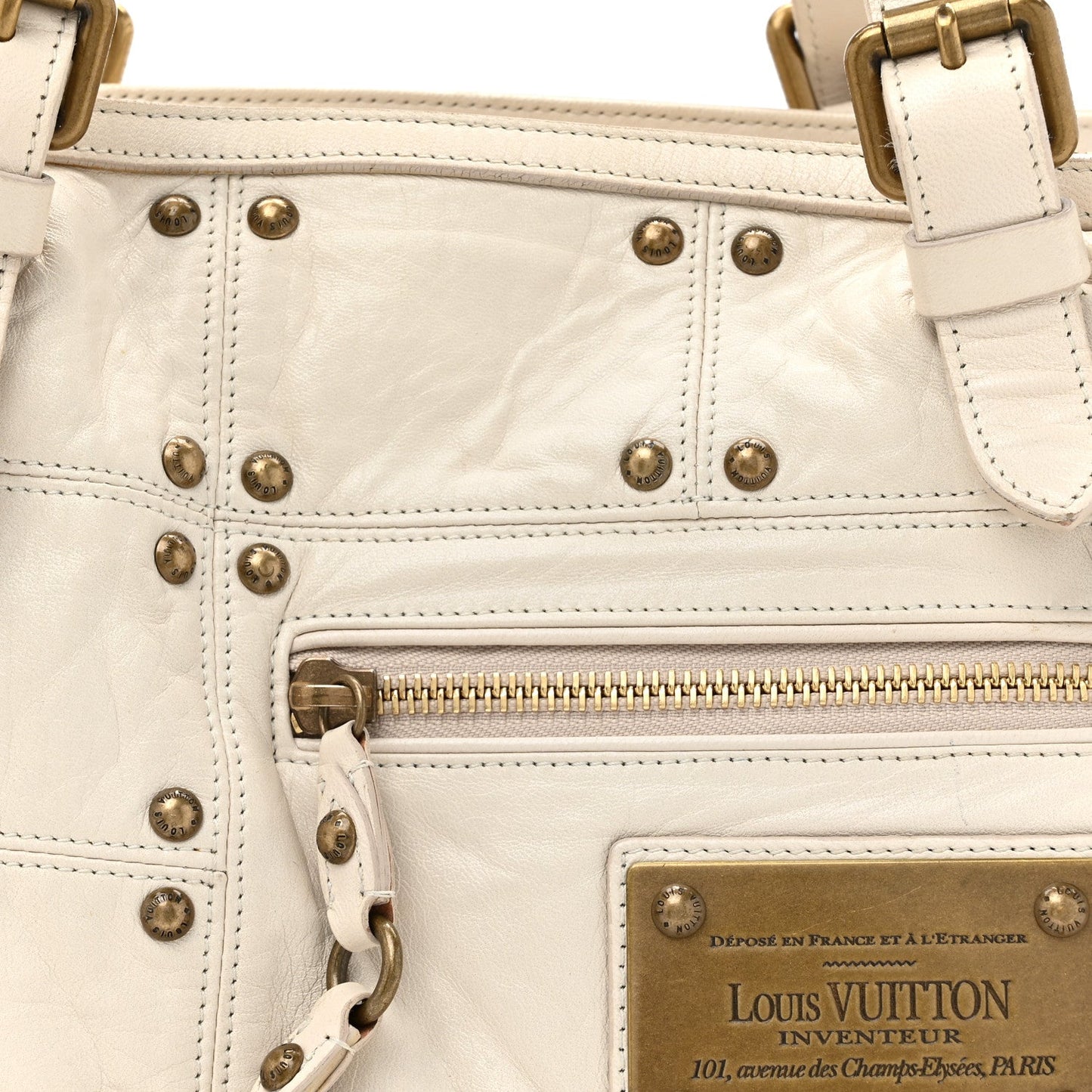 Louis Vuitton Riveting White Lambskin Leather Bag - White