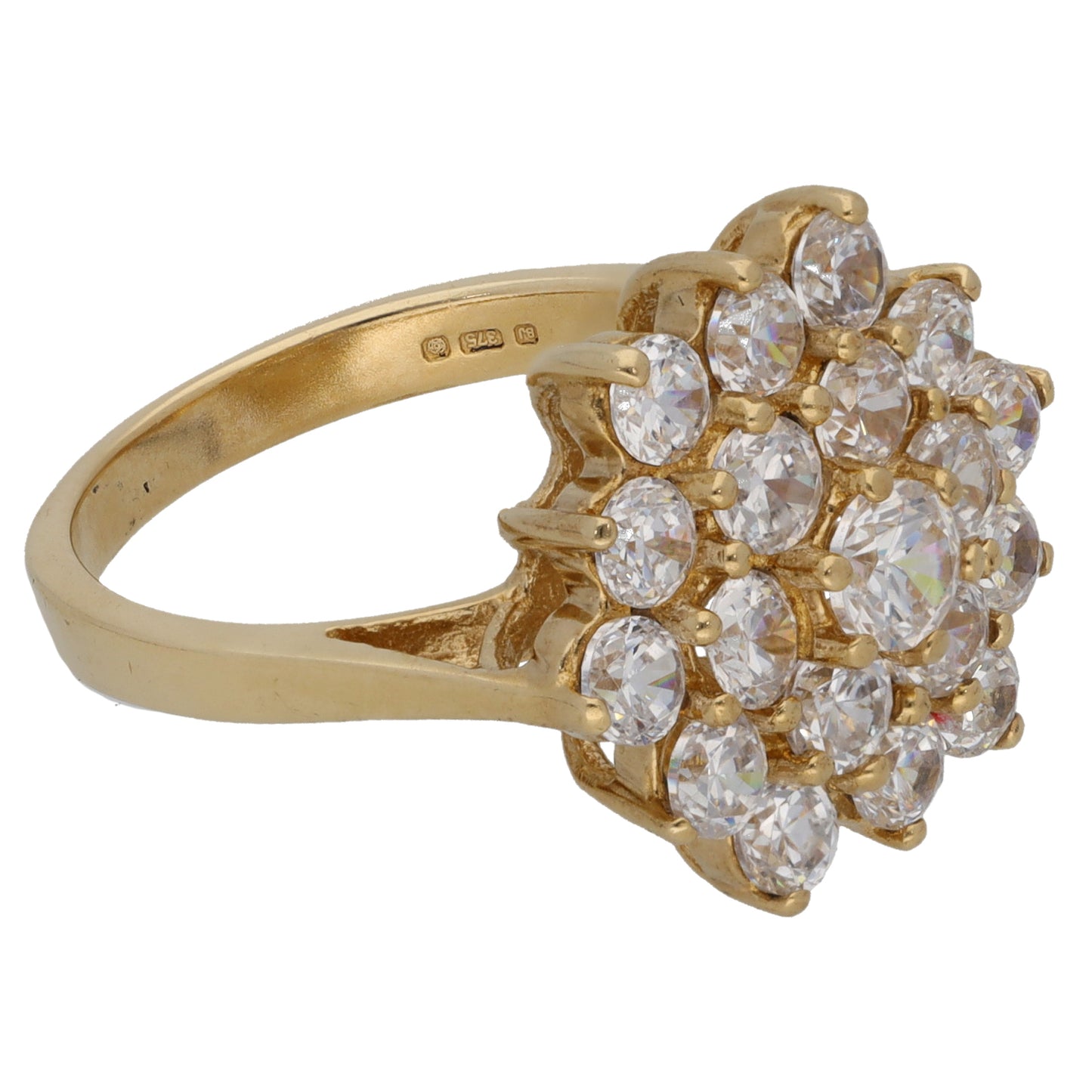 9ct Gold Cubic Zirconia Cluster Ring Size M