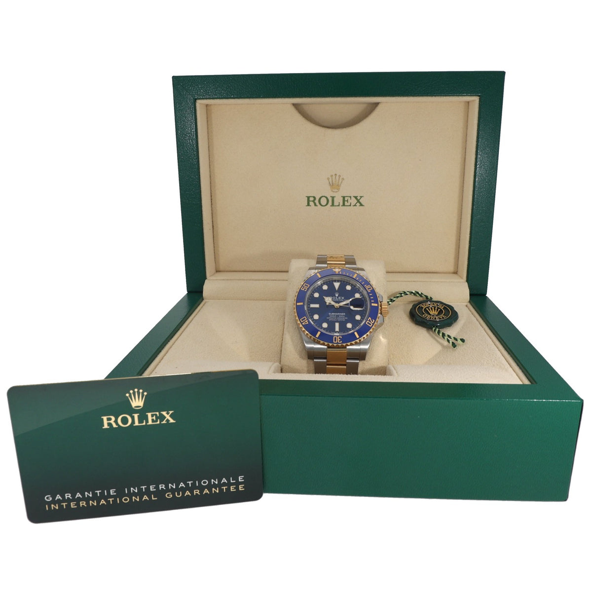 Rolex Submariner 126613 bi-colour watch in green Rolex presentation box with blue dial
