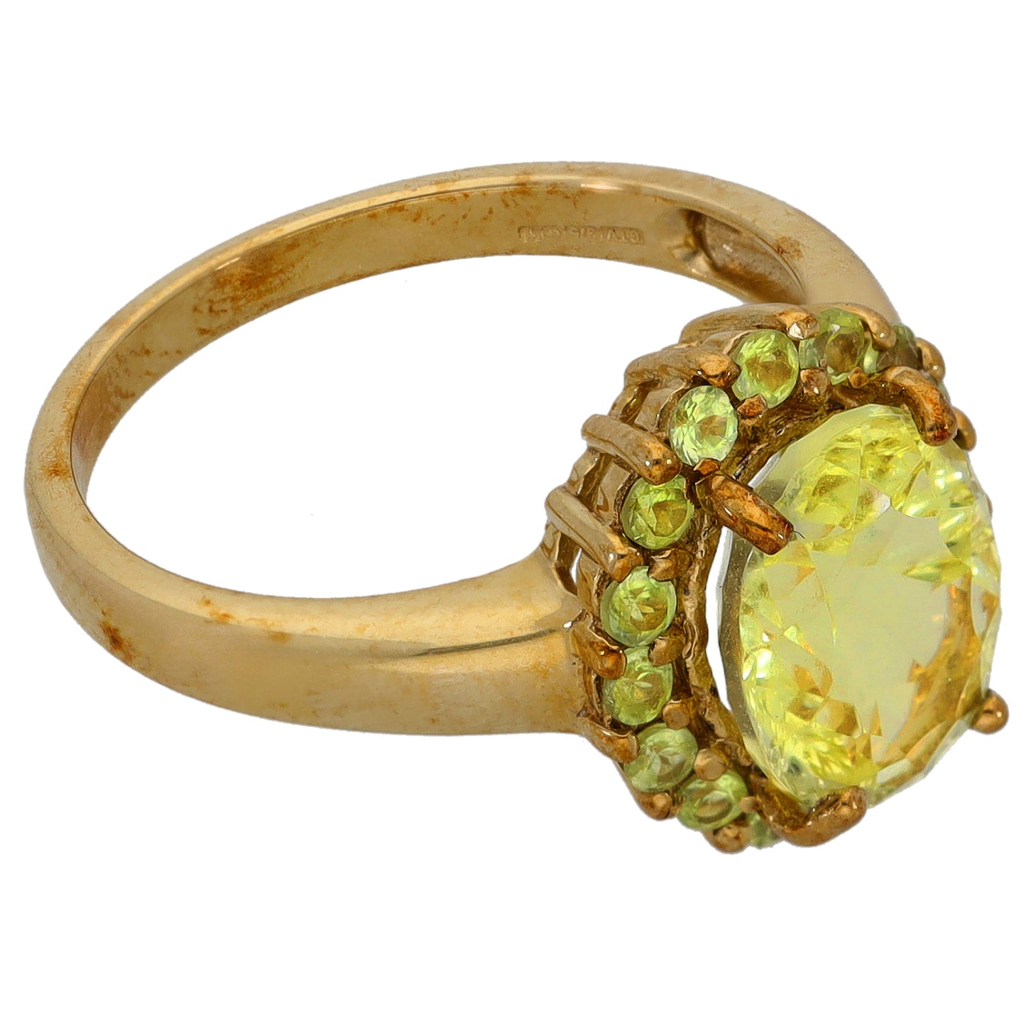 9ct Gold Green Quartz Cluster Ring Size N