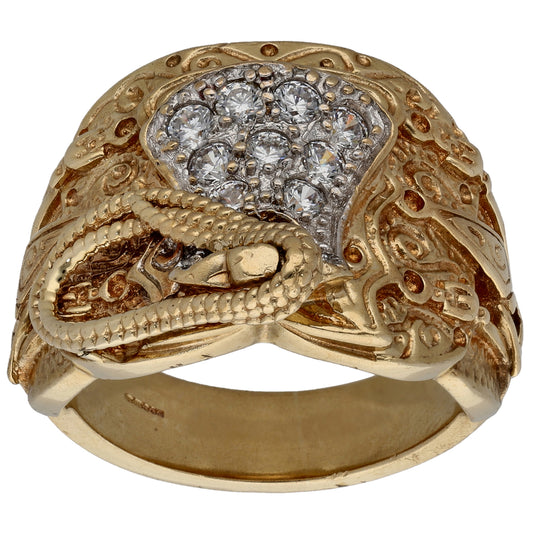 9ct Gold Cubic Zirconia Saddle Ring Size U