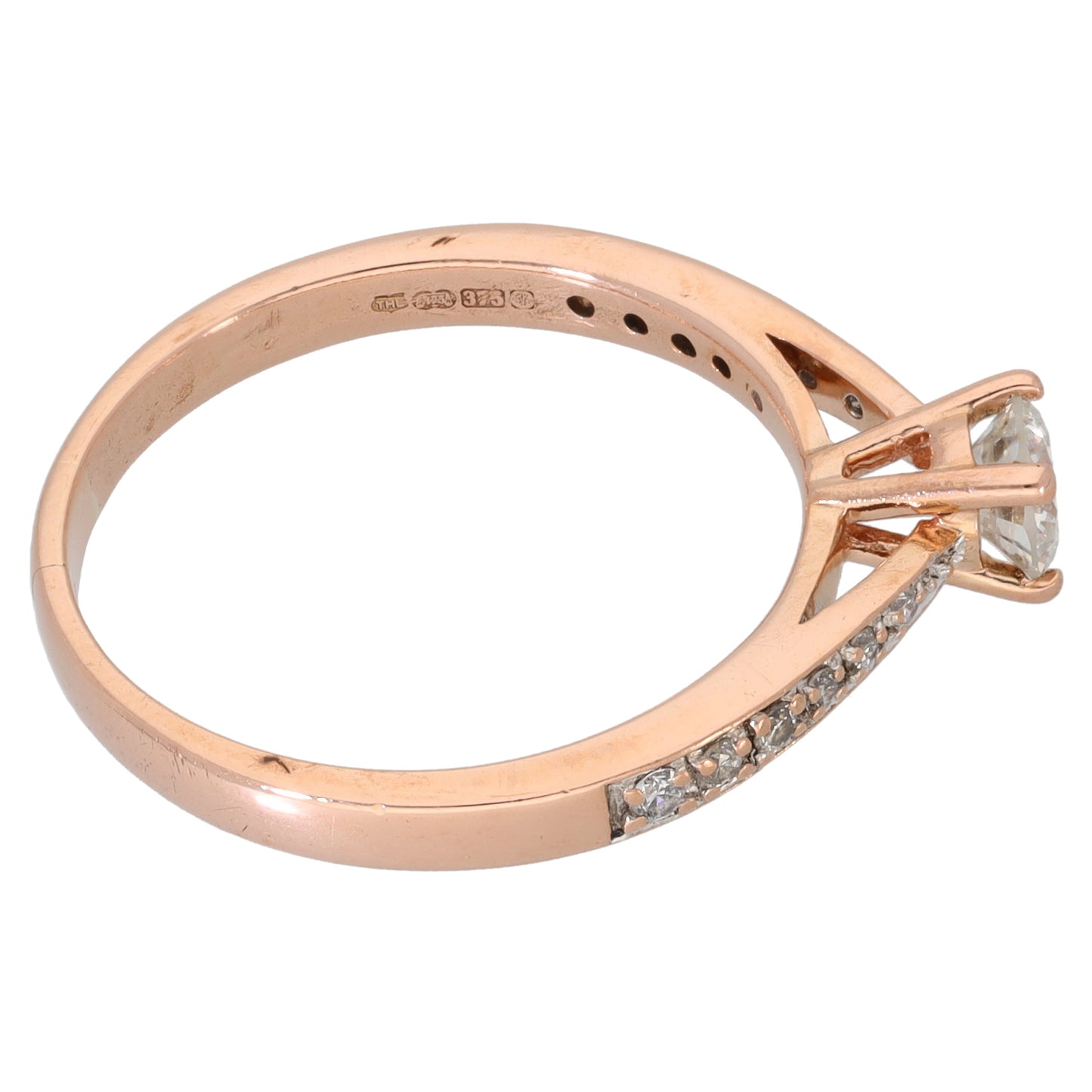 9ct Rose Gold 0.45ct Diamond Solitaire Ring With Accent Stones Size P