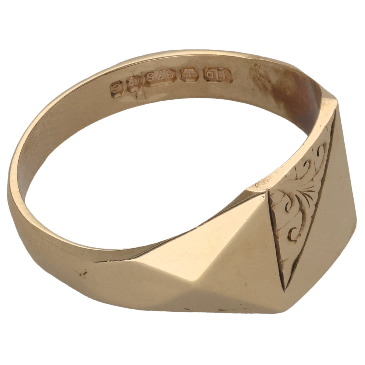 9ct Gold Patterned Signet Ring Size T