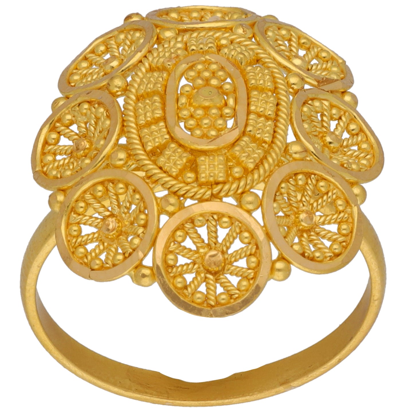 New 22ct Gold Filigree Shield Ring Size M 1/2