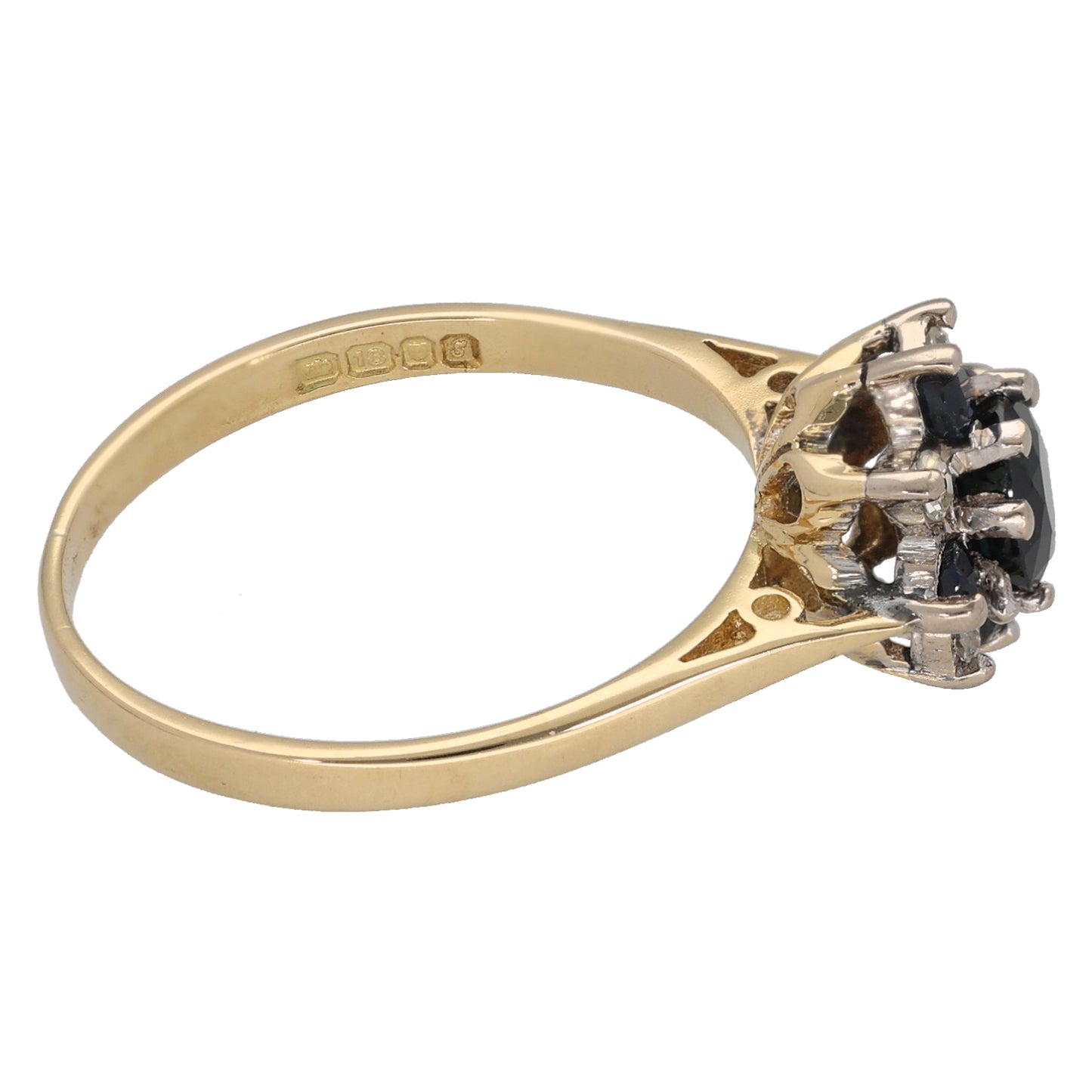 18ct Gold Sapphire & 0.08ct Diamond Dress/Cocktail Ring Size N