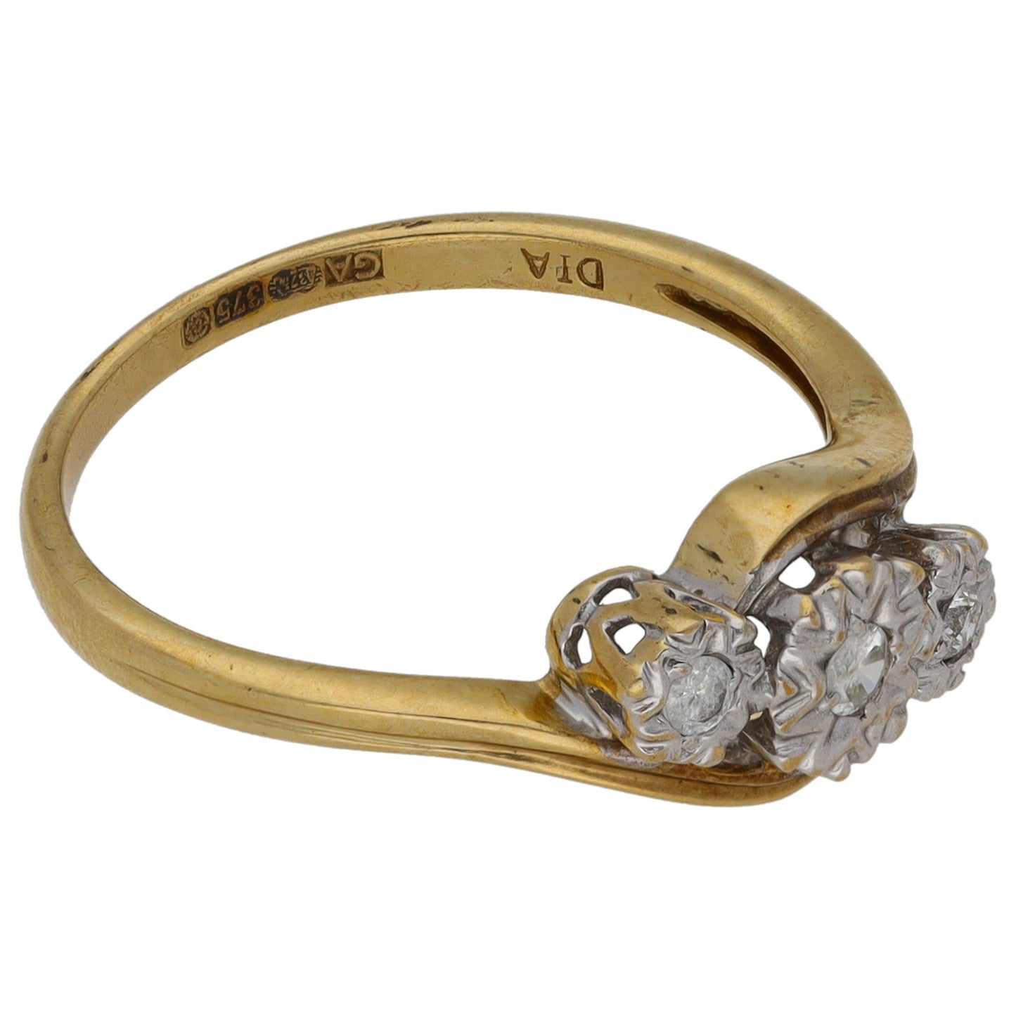 9ct Bicolour Gold 0.10ct Diamond Trilogy Ring Size N