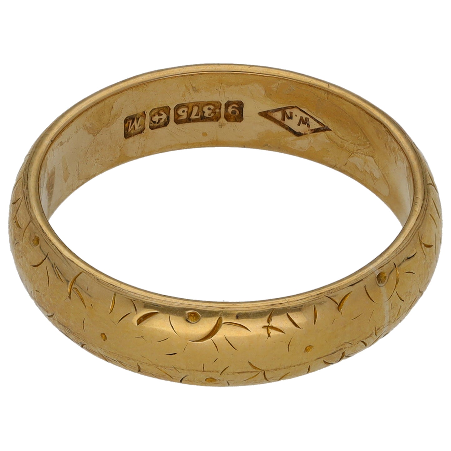 9ct Gold Patterned Wedding Ring Size P