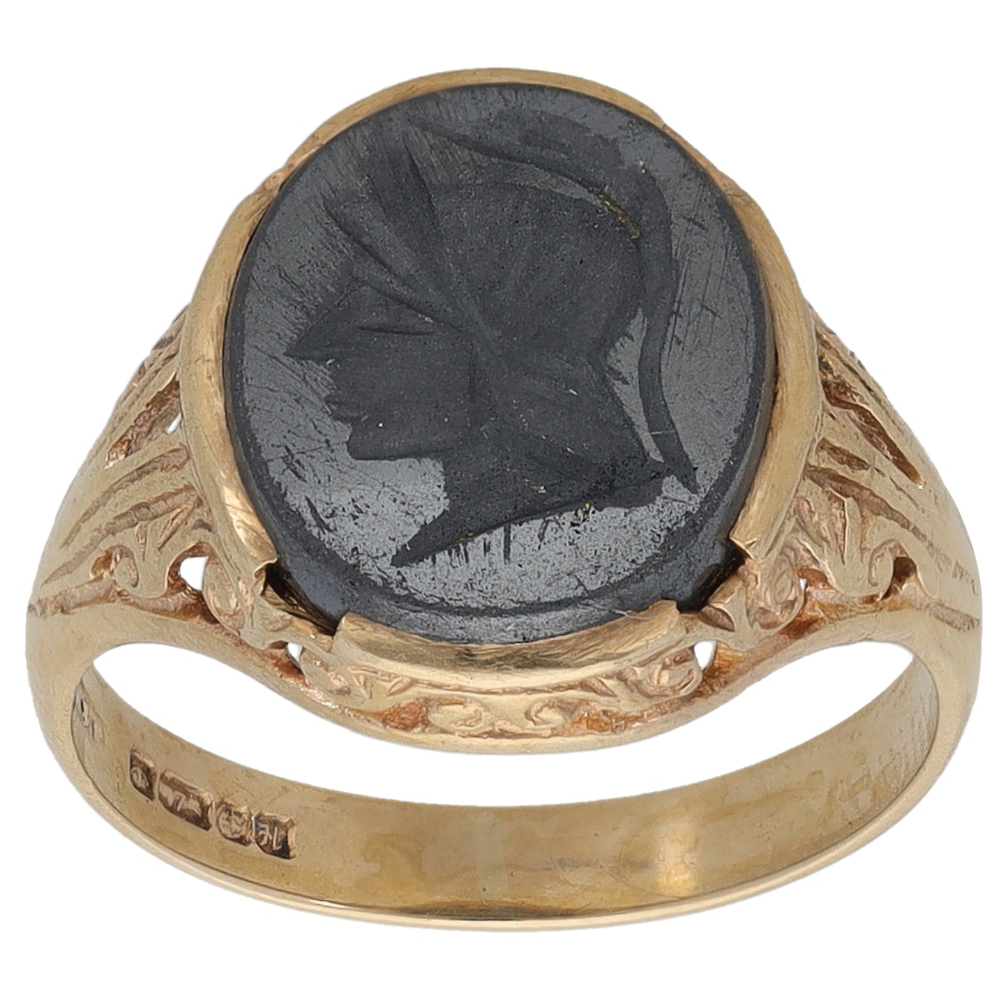9ct Gold Hematite Solitaire Ring Size Q