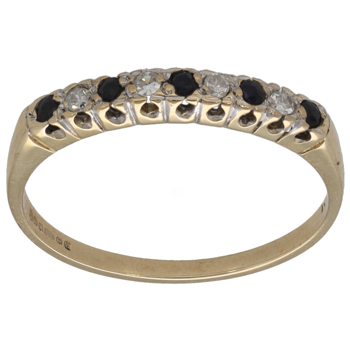 9ct Gold Sapphire 0.04ct & Diamond Half Eternity Ring Size L