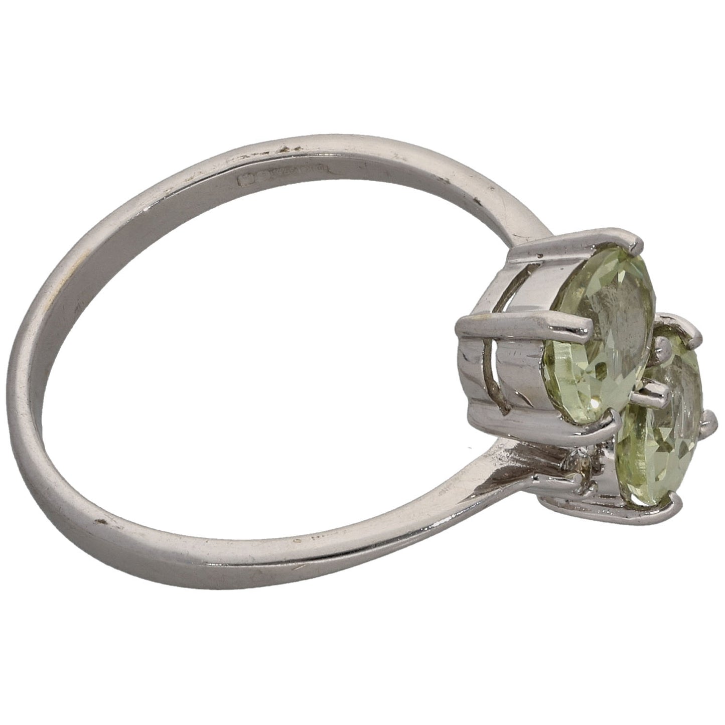 9ct White Gold Green Quartz & Imitation Gems Dress/Cocktail Ring Size N