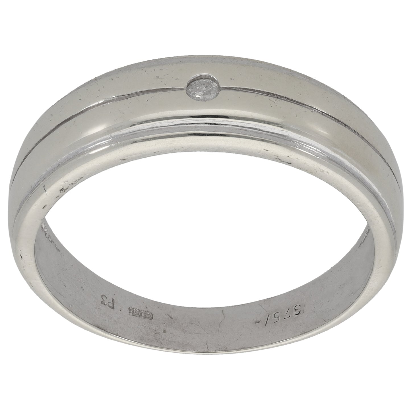 9ct White Gold 0.03ct Diamond Patterned Wedding Ring Size V