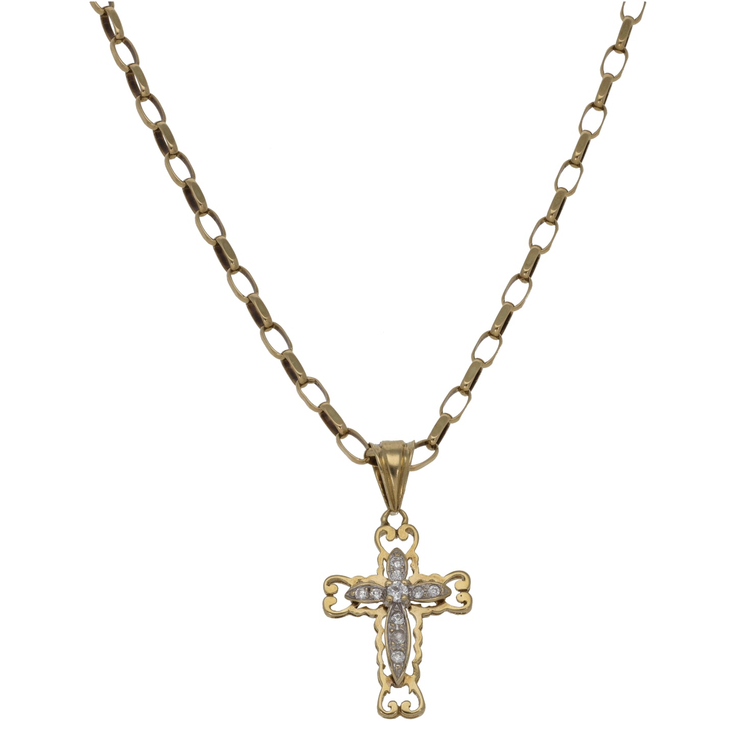 9ct Gold Cubic Zirconia Cross Pendant With Chain