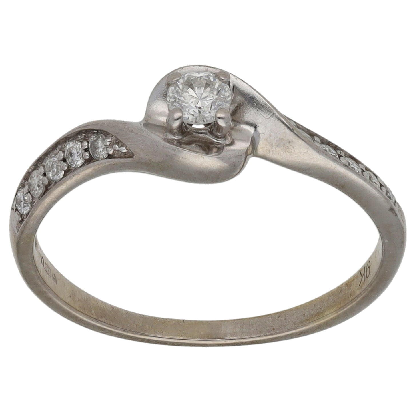 9ct White Gold 0.20ct Diamond Solitaire Ring With Accent Stones Size K