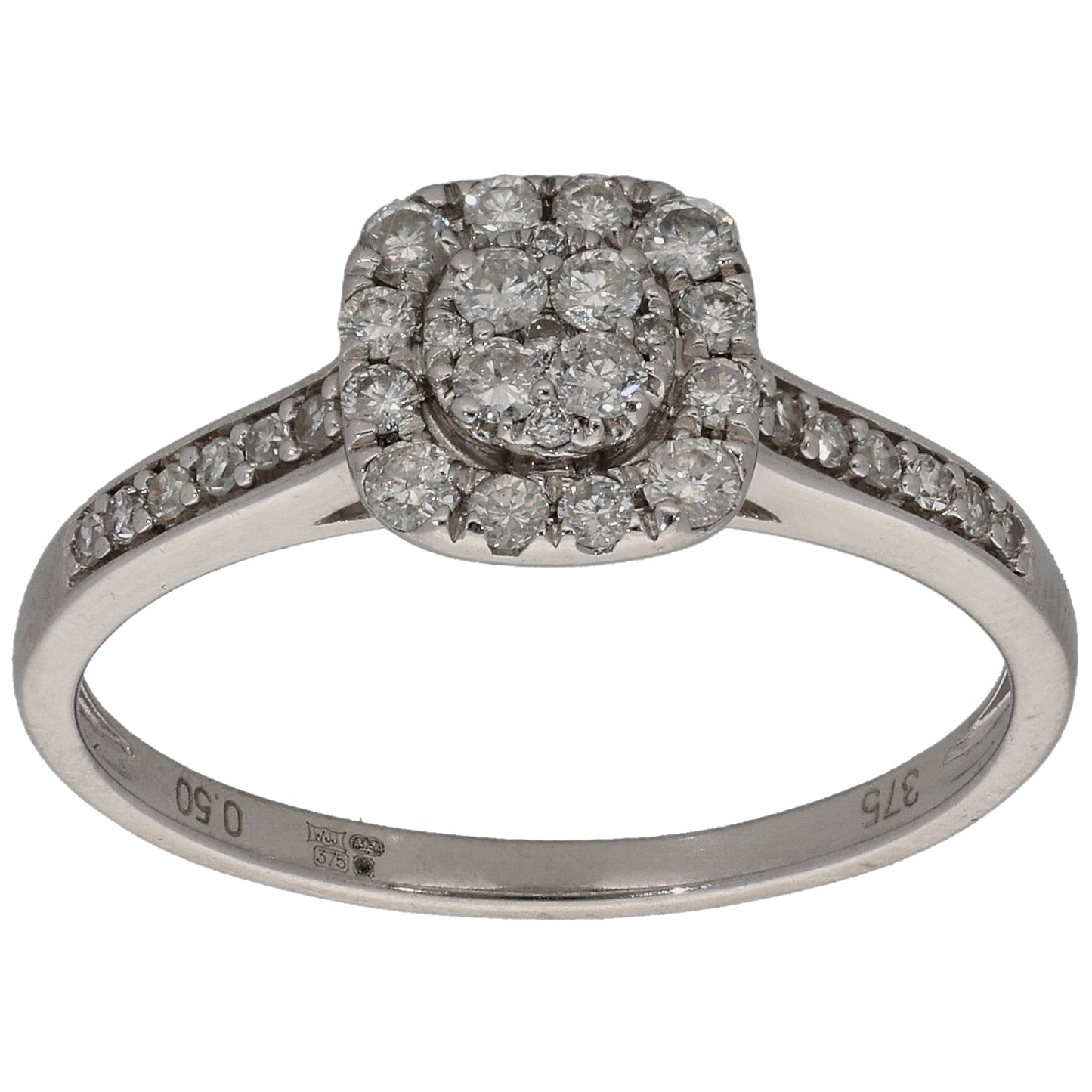 9ct White Gold 0.50ct Diamond Dress/Cocktail Ring Size Q