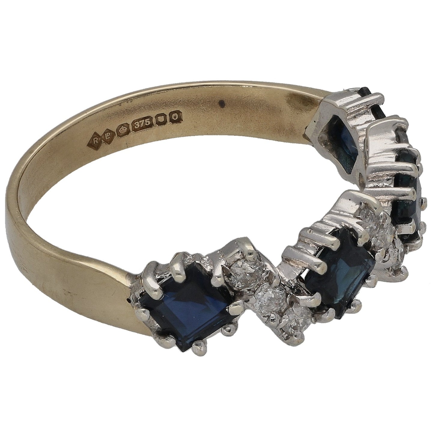 9ct Gold Sapphire & 0.09ct Diamond Half Eternity Ring Size N
