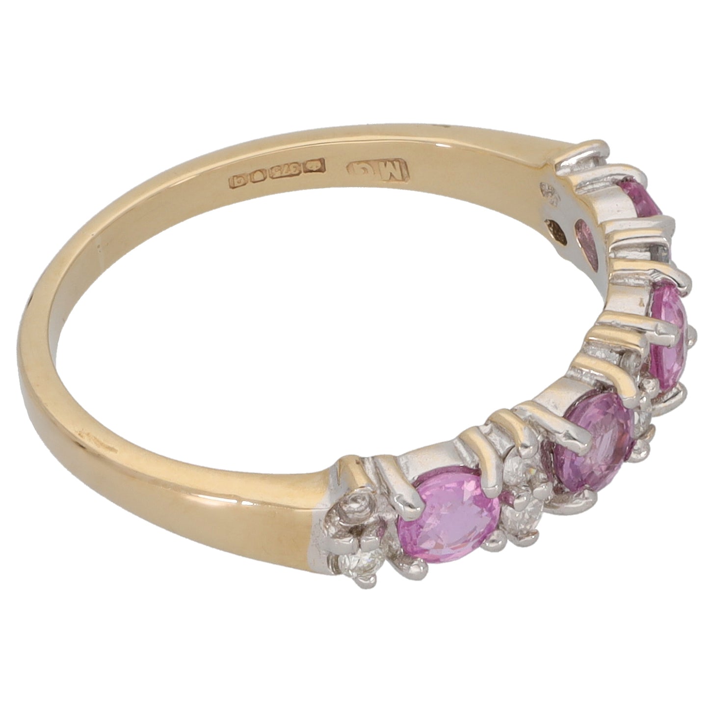 9ct Gold Sapphire & 0.10ct Diamond Half Eternity Ring Size N