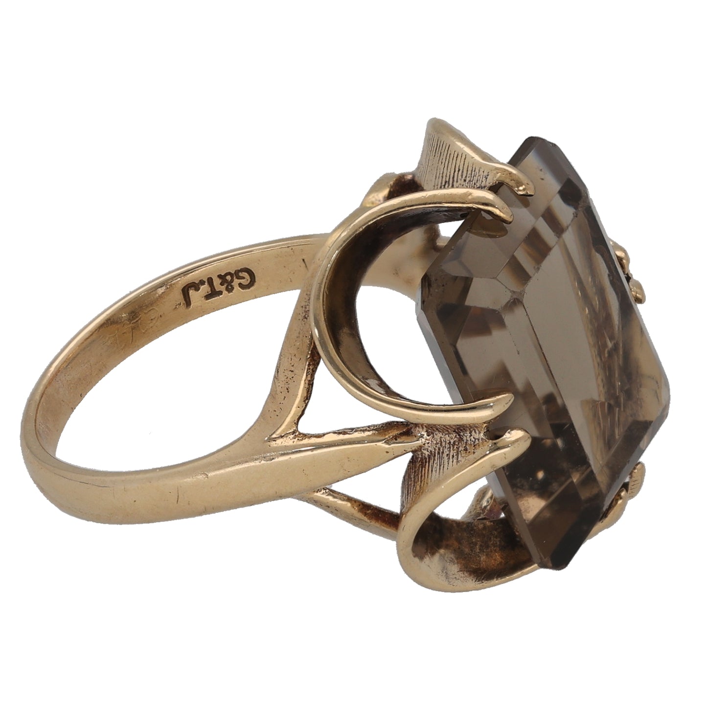 9ct Gold Smoky Quartz Single Stone Ring Size L