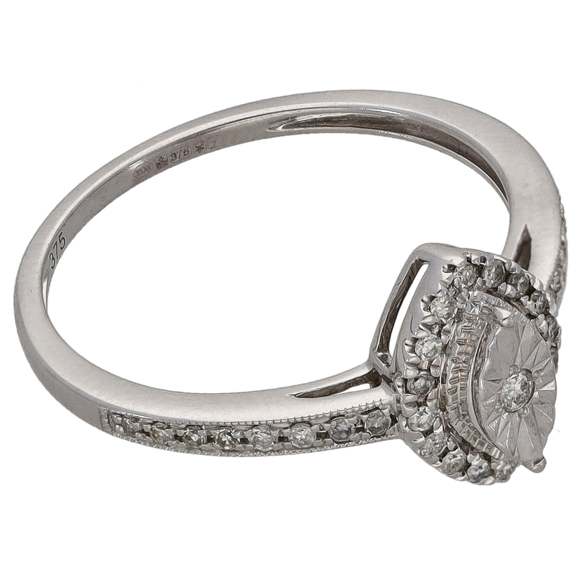 9ct White Gold 0.17ct Diamond Dress/Cocktail Ring Size M