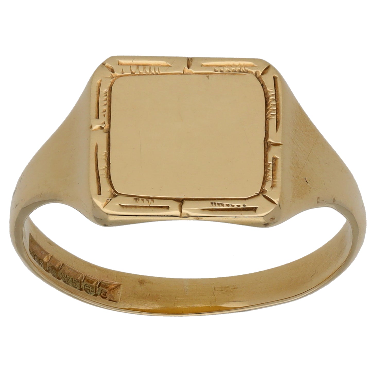 9ct Gold Patterned Signet Ring Size S