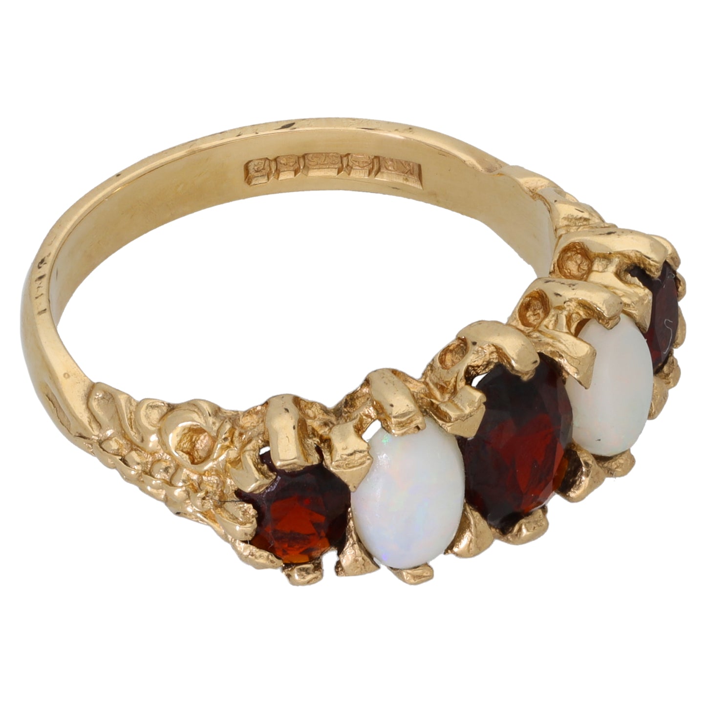 9ct Gold Opal & Garnet Half Eternity Ring Size O