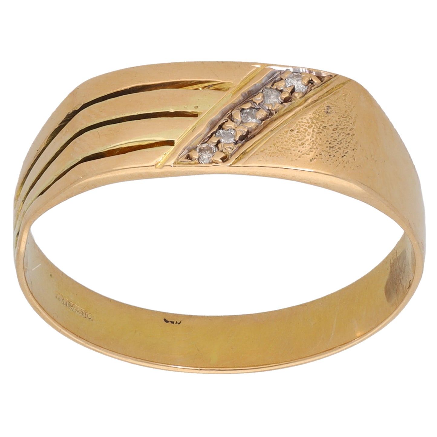 18ct Gold 0.05ct Diamond Patterned Signet Ring Size R