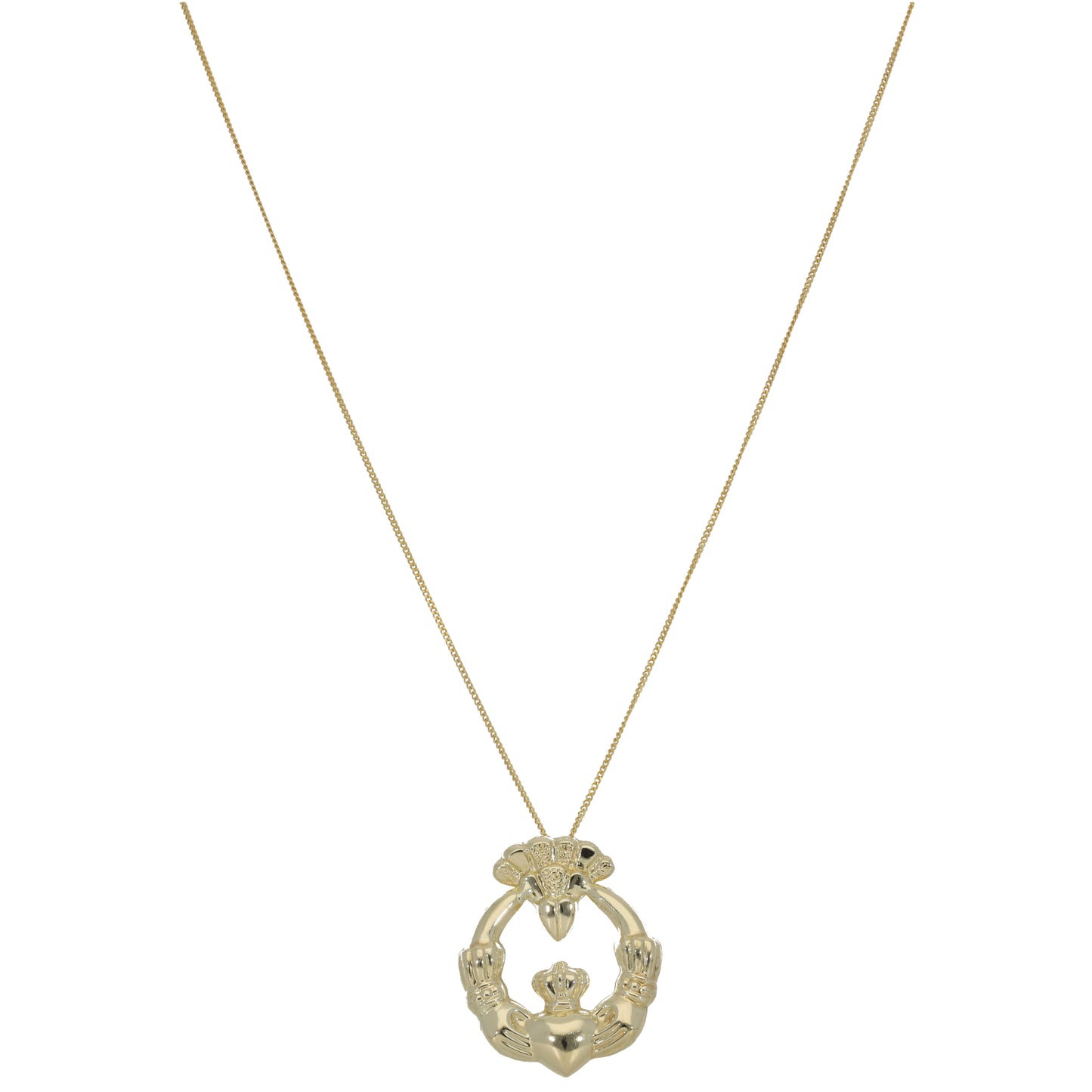 New 9ct Claddagh Pendant With Chain 18"