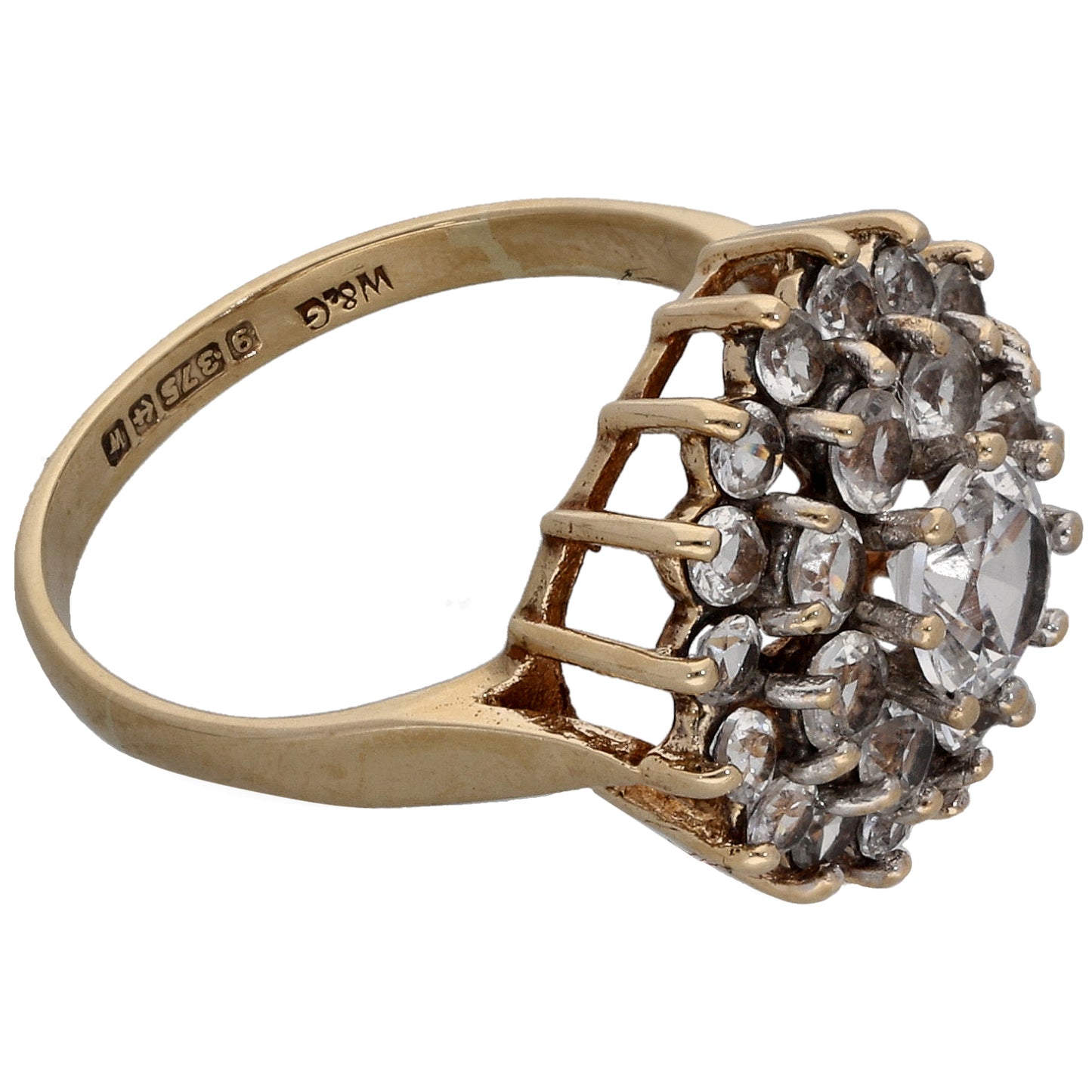 9ct Gold Cubic Zirconia Cluster Ring Size K