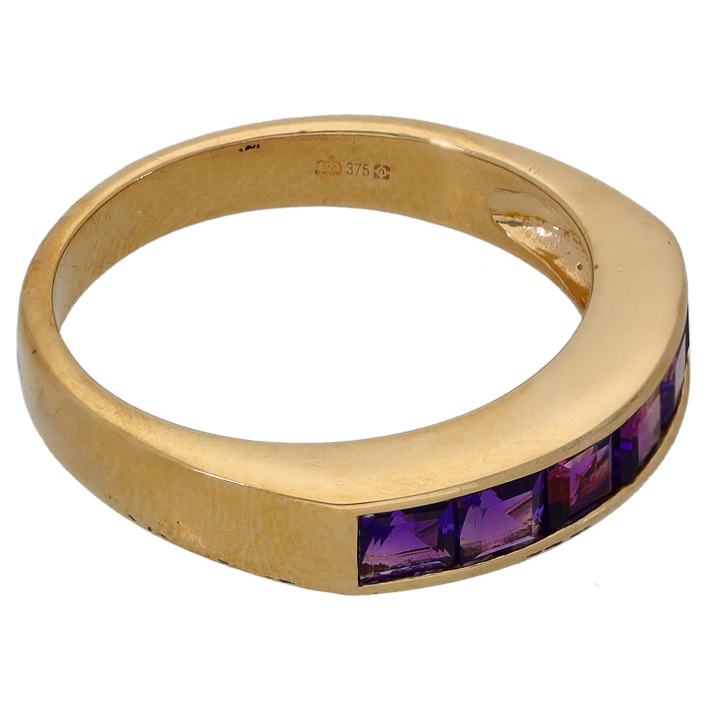 9ct Gold Amethyst Half Eternity Ring Size L