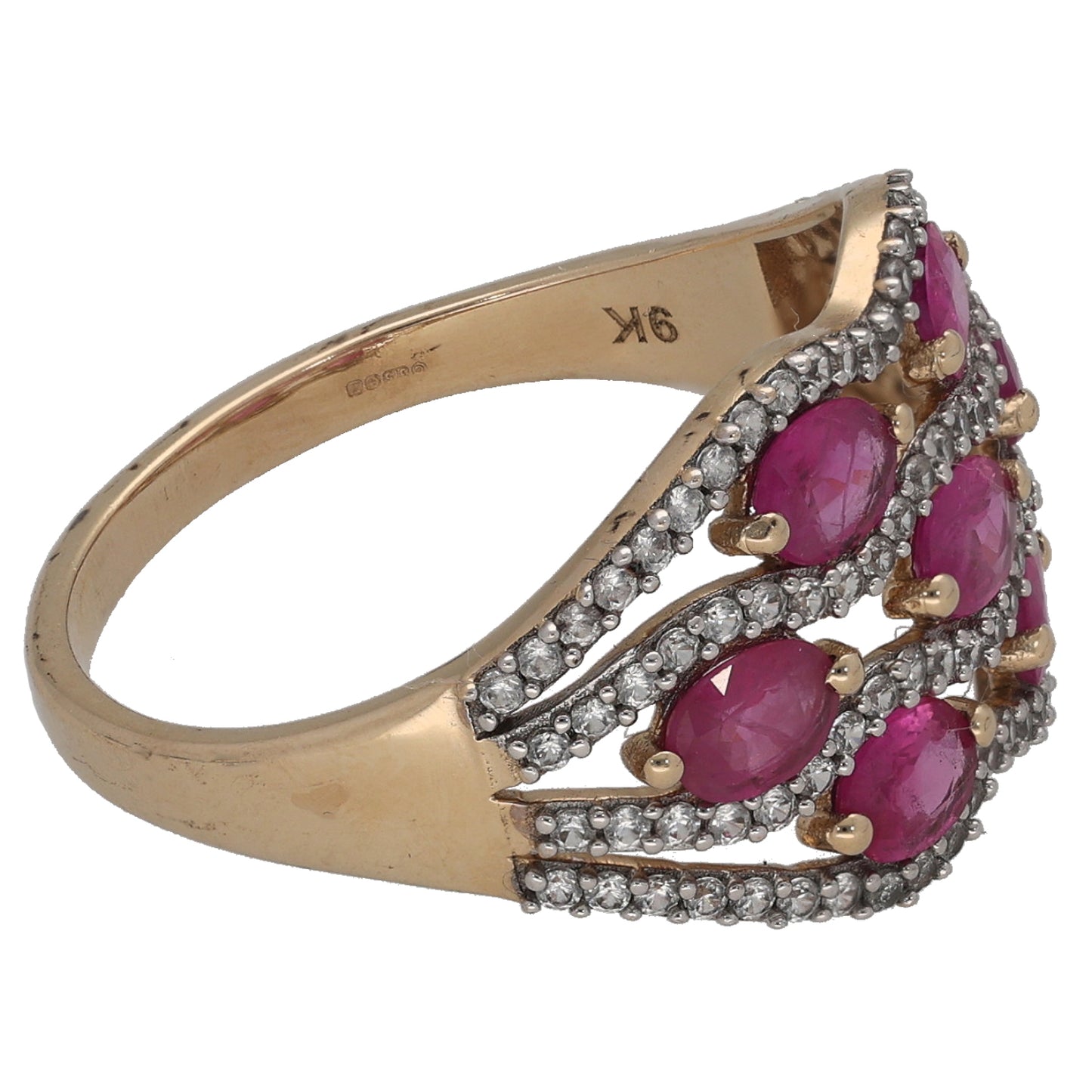 9ct Gold Glass Filled Ruby & Imitation Dress/Cocktail Ring Size S
